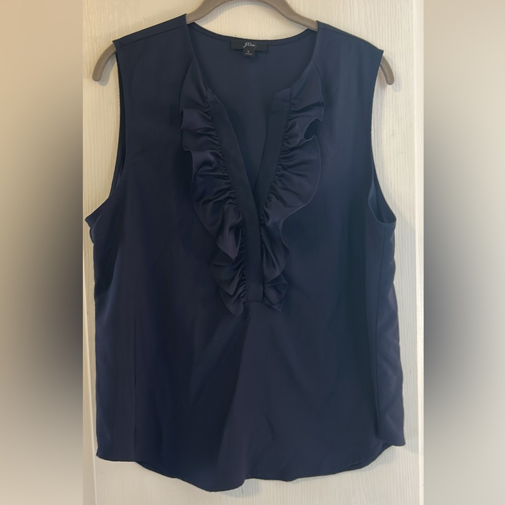 J. Crew Navy Ruffle V-Neck Sleeveless Blouse